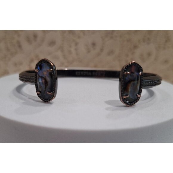 EUC Kendra Scott Elton Abalone Gunmetal Cuff Bracelet - Picture 1 of 10